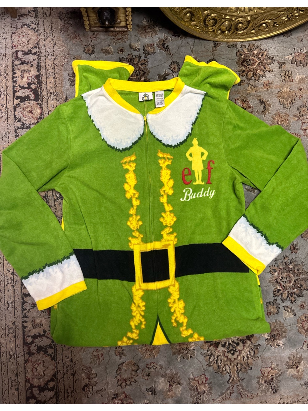 ELF Buddy Unisex Green Yellow Black Holiday Adult One Piece Zippered PJ Costume